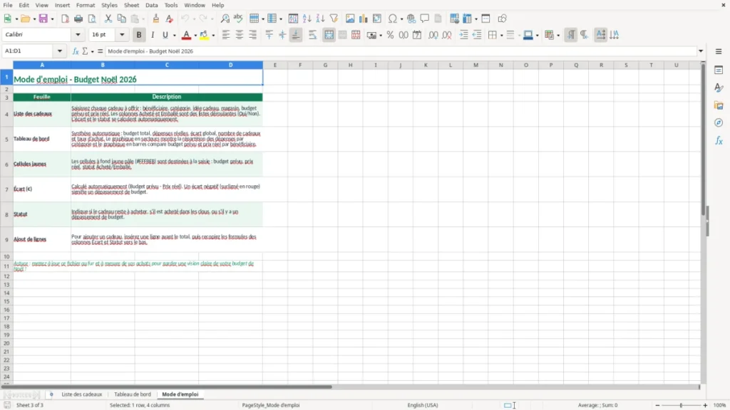 Mode d'emploi – Budget Noël Excel – Modèle Gratuit (2026)