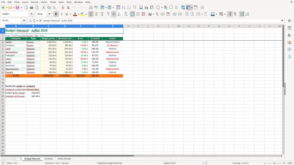 Budget Mensuel – Budget planner Excel – Modèle Gratuit (2026)