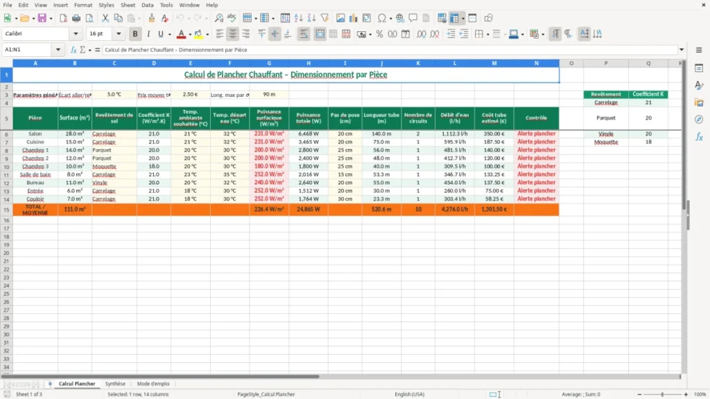 Calcul Plancher – Plancher chauffant Excel – Modèle Gratuit (2026)