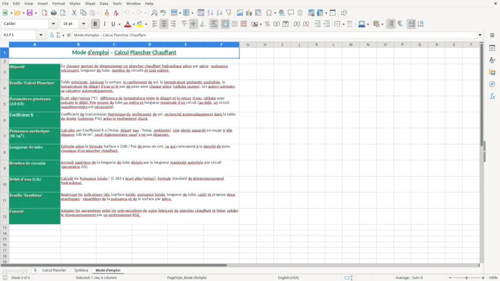 Mode d'emploi – Plancher chauffant Excel – Modèle Gratuit (2026)