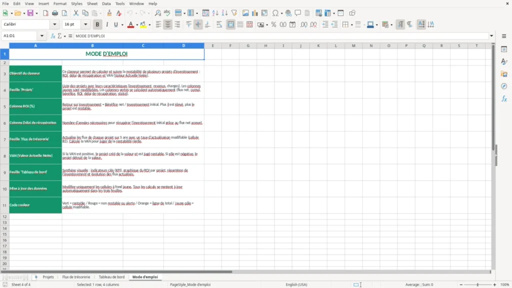 Mode d'emploi – Rentabilité de projet Excel – Modèle Gratuit (2026)