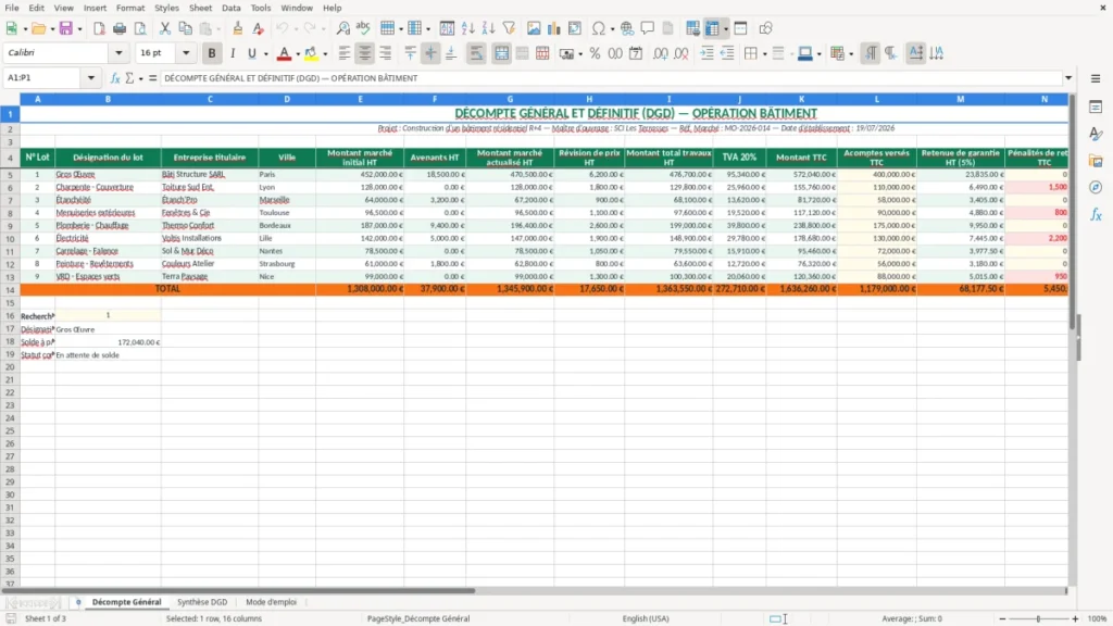 Décompte Général – Décompte général DGD bâtiment Excel – Modèle Gratuit (2026)