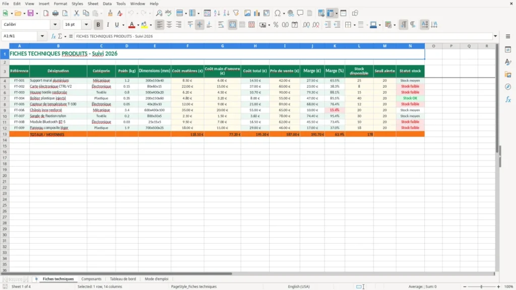 Fiches techniques – Fiche technique Excel – Modèle Gratuit (2026)