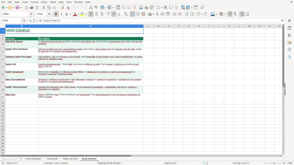 Mode d'emploi – Fiche technique Excel – Modèle Gratuit (2026)