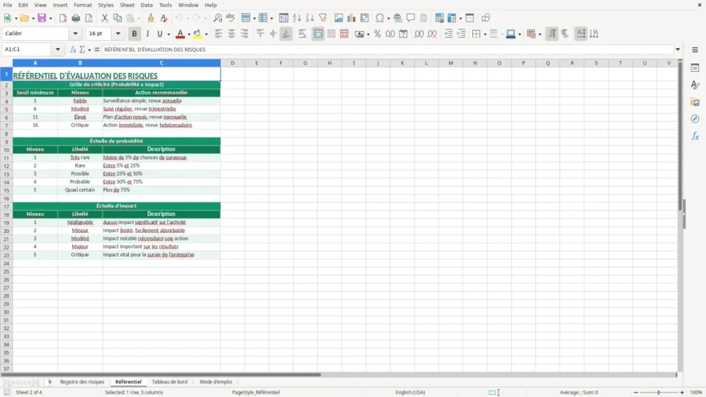 Référentiel – Matrice des risques Excel – Modèle Gratuit (2026)