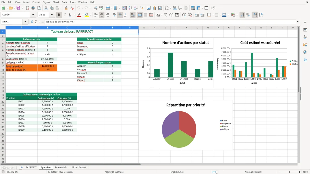 Capture 2 : feuille Synthèse - Modèle Excel papripact excel