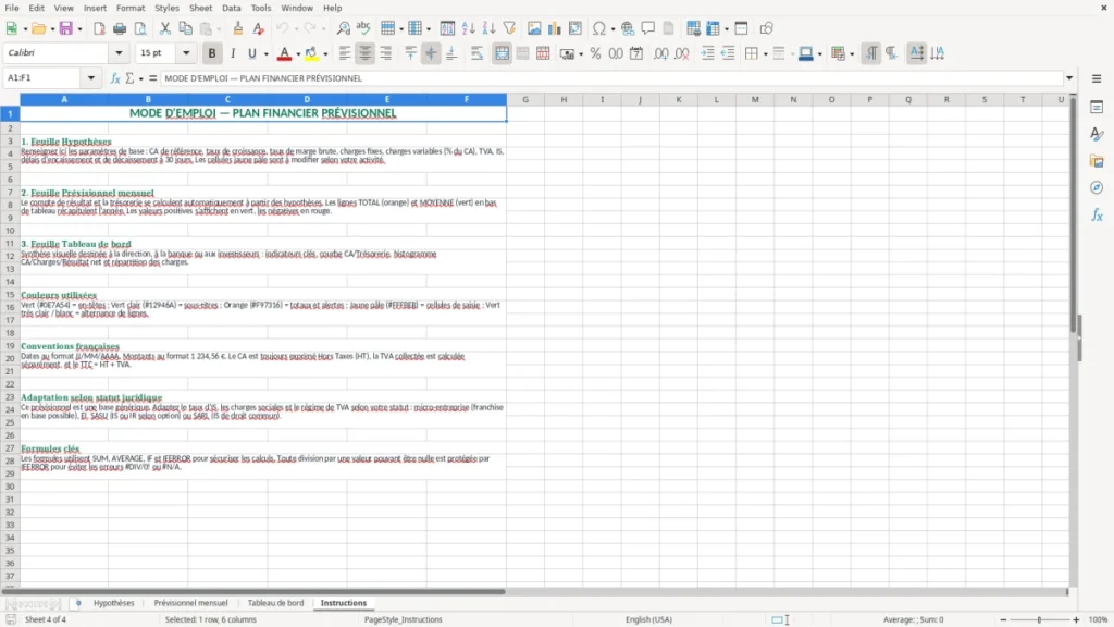 Instructions – Plan financier Excel – Modèle Gratuit (2026)
