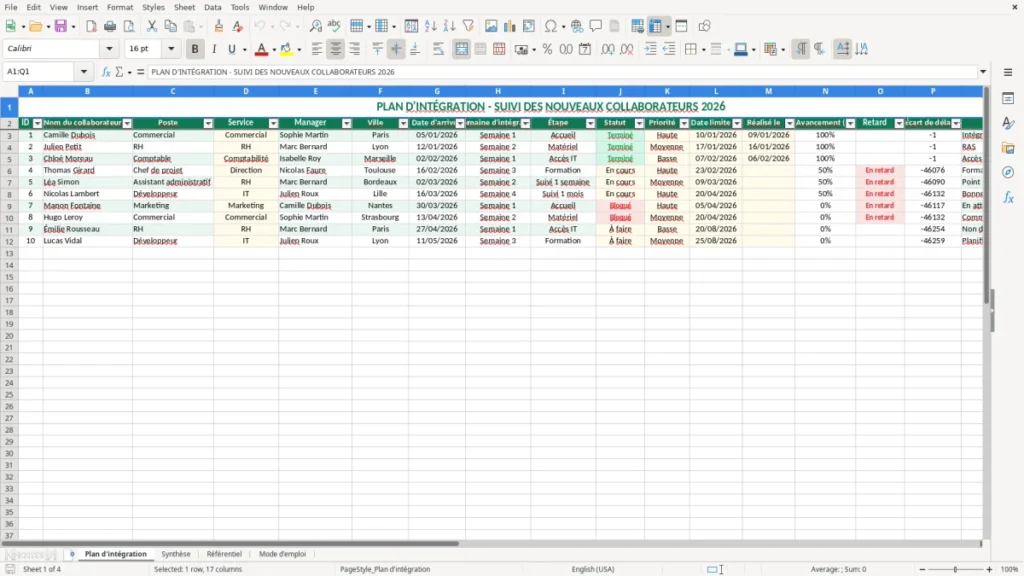 Plan d'intégration – Plan Intégration Excel – Modèle Gratuit (2026)