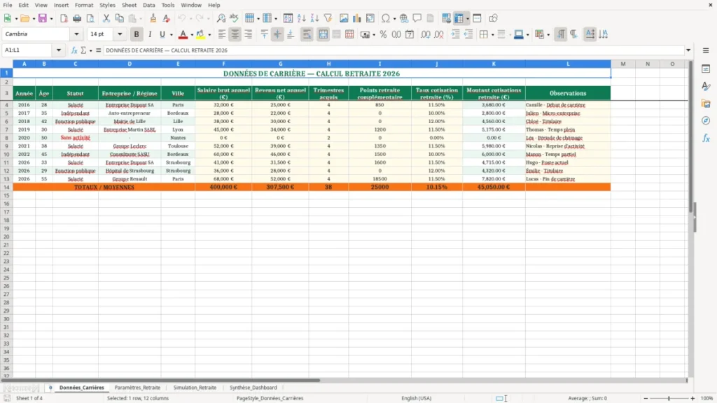 Données_Carrières – Calcul Retraite Excel – Modèle Gratuit (2026)