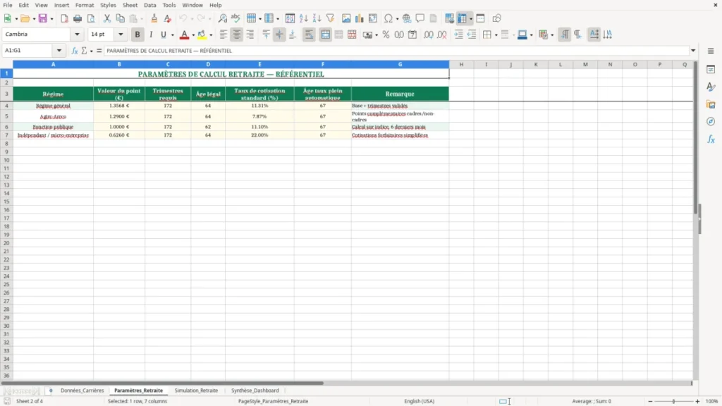 Paramètres_Retraite – Calcul Retraite Excel – Modèle Gratuit (2026)