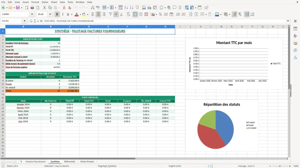 Synthèse – Factures Fournisseurs Excel – Modèle Gratuit (2026)