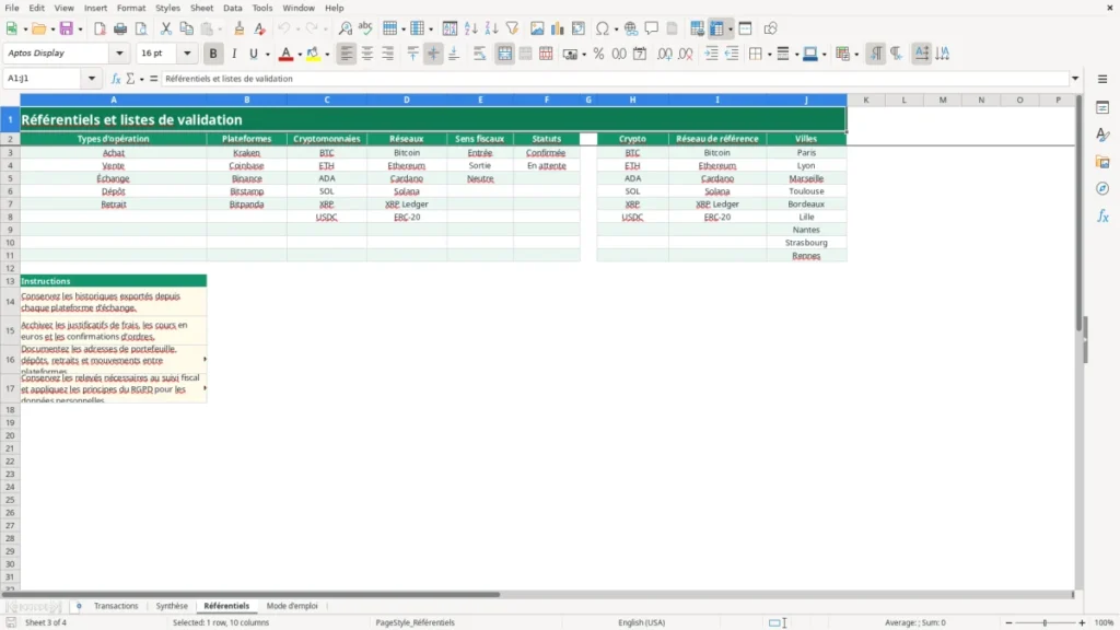 Référentiels – Suivi crypto Excel – Modèle Gratuit (2026)