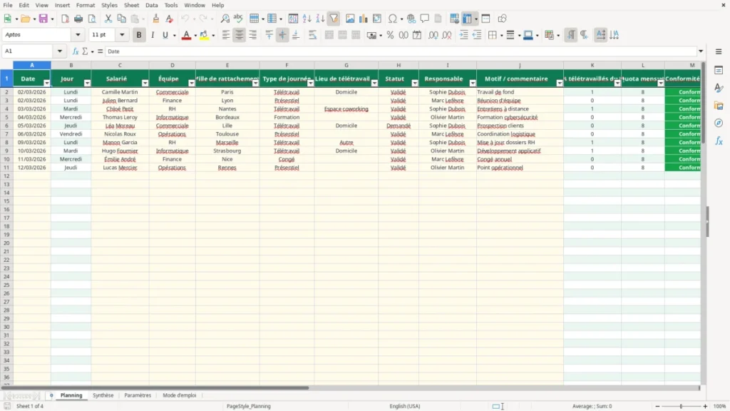 Planning – Planning télétravail Excel – Modèle Gratuit (2026)