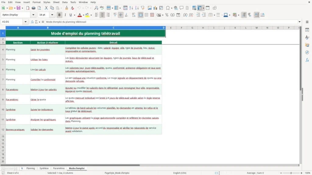 Mode d'emploi – Planning télétravail Excel – Modèle Gratuit (2026)