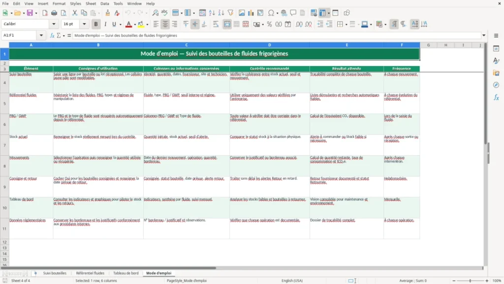 Mode d'emploi – Suivi bouteille fluide frigorigène Excel – Modèle Gratuit (2026)