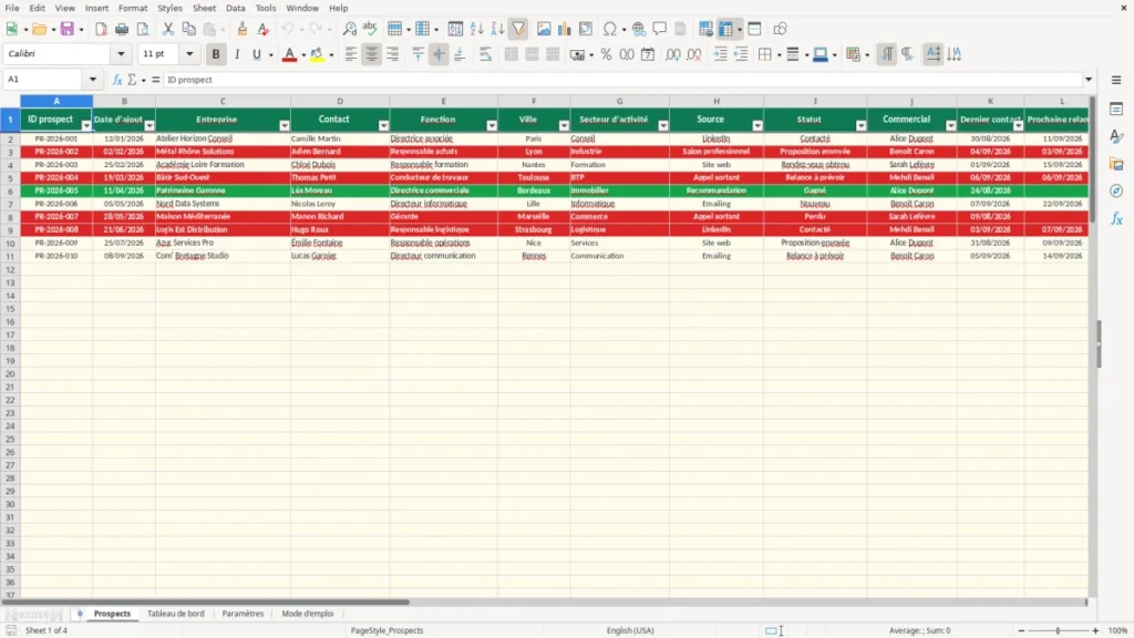 Prospects – Prospection Excel – Modèle Gratuit (2026)