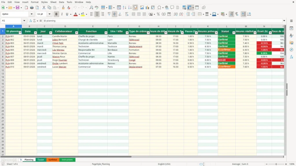 Planning – Planning Excel – Modèle Gratuit (2026)