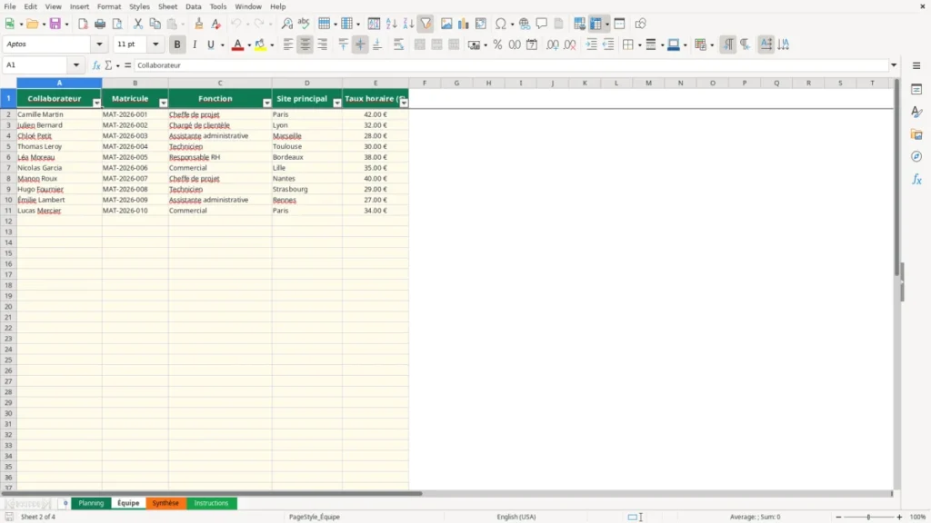 Équipe – Planning Excel – Modèle Gratuit (2026)