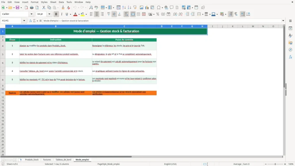 Mode_emploi – Gestion de stock et facturation Excel – Modèle Gratuit (2026)