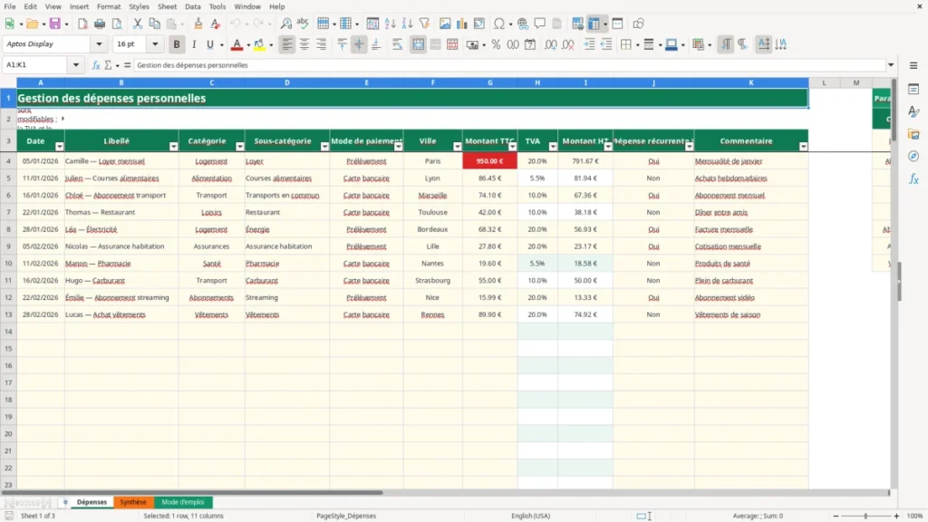 Dépenses – Dépenses personnelles Excel – Modèle Gratuit (2026)