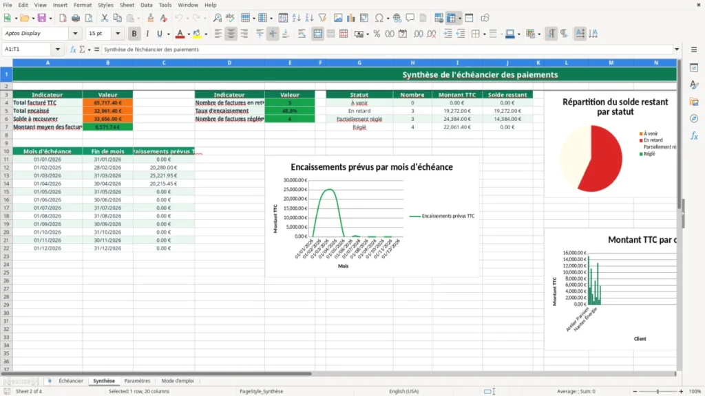 Synthèse – Échéancier paiements Excel – Modèle Gratuit (2026)