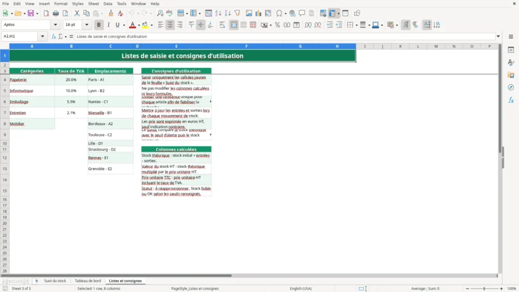 Listes et consignes – Fiche stock Excel – Modèle Gratuit (2026)